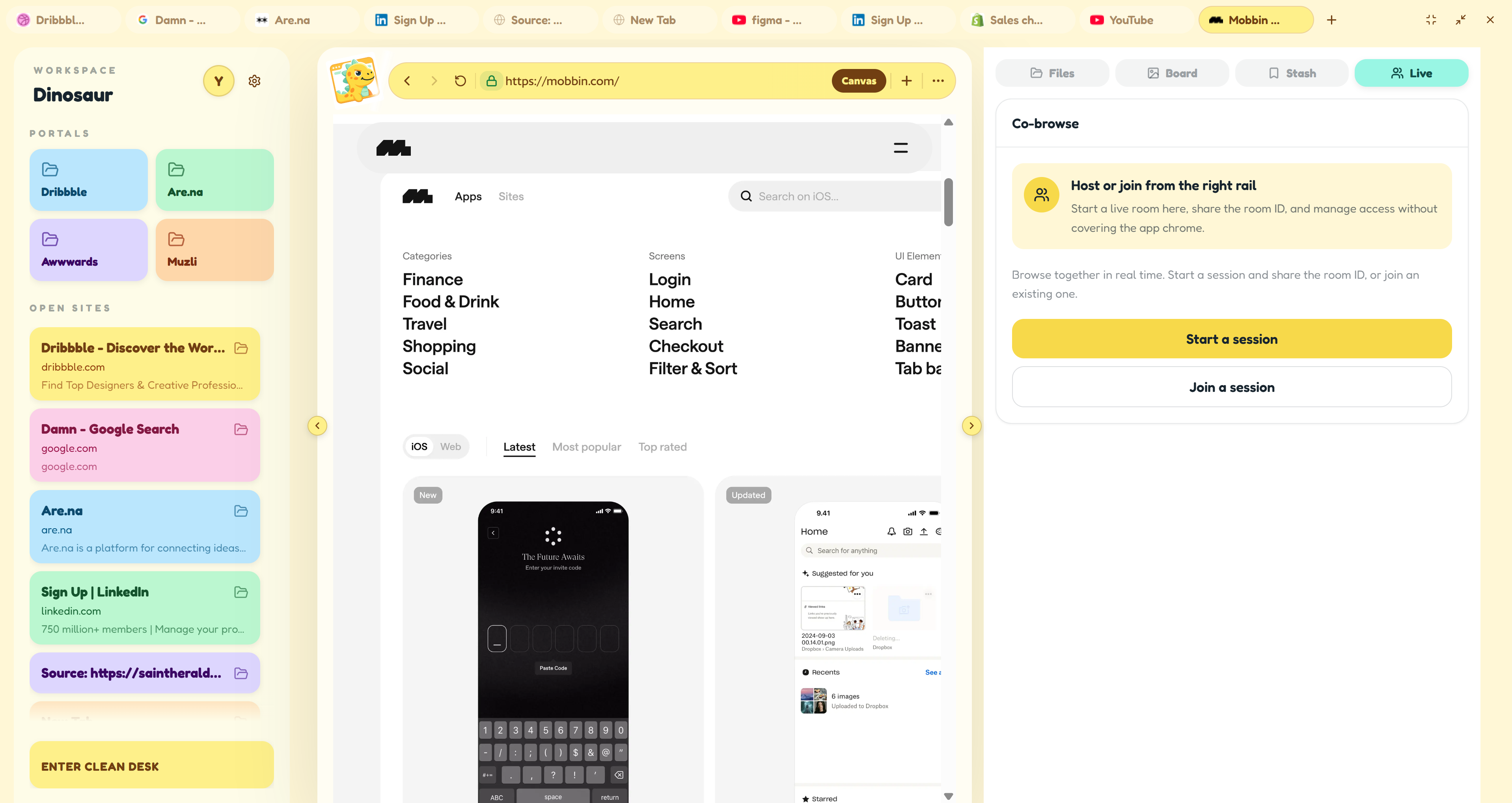 Dinosaur co-browse UI